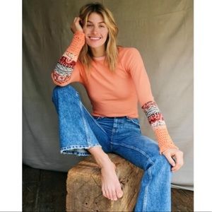 Free People In the Mix Desert Orange Combo Longsleeve Top NWT